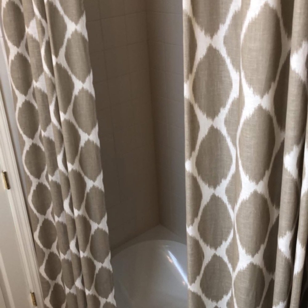 West Elm Geometric Patterned curtain panels- Taupe and White